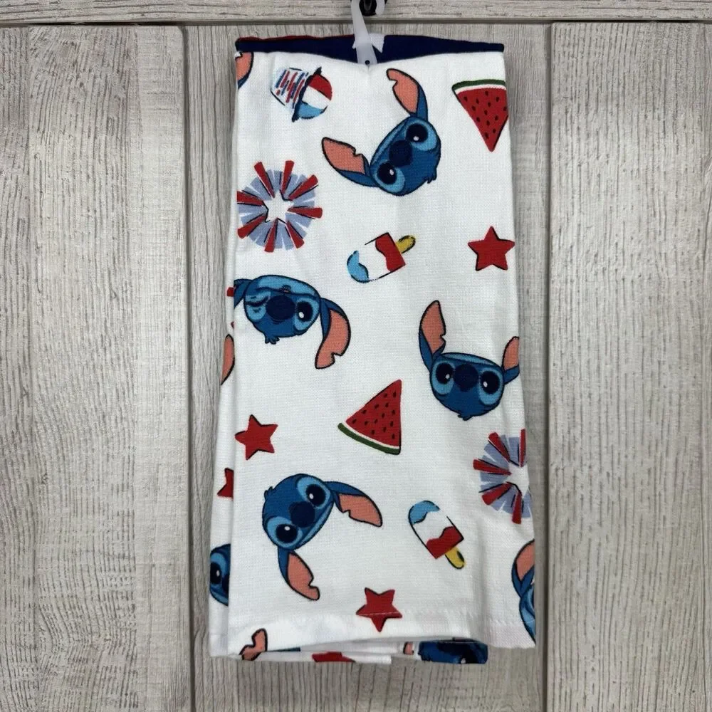 (2) Disney Americana Lilo Stitch American Red White Blue Hand Towels 25”x16” New